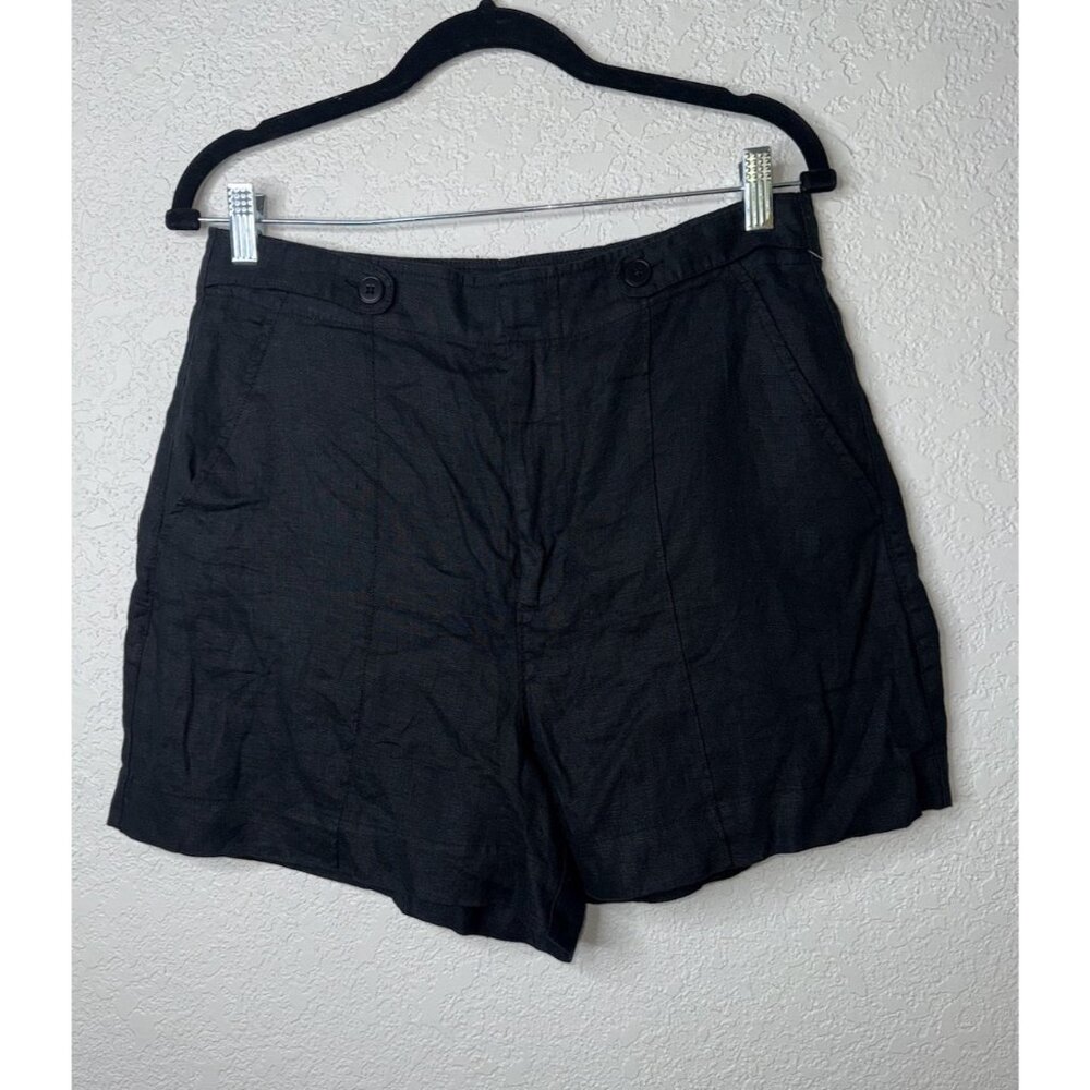 Madewell Women’s 100% Linen Shorts Black High Rise Clean Button Pockets 10 1D - Picture 7 of 14